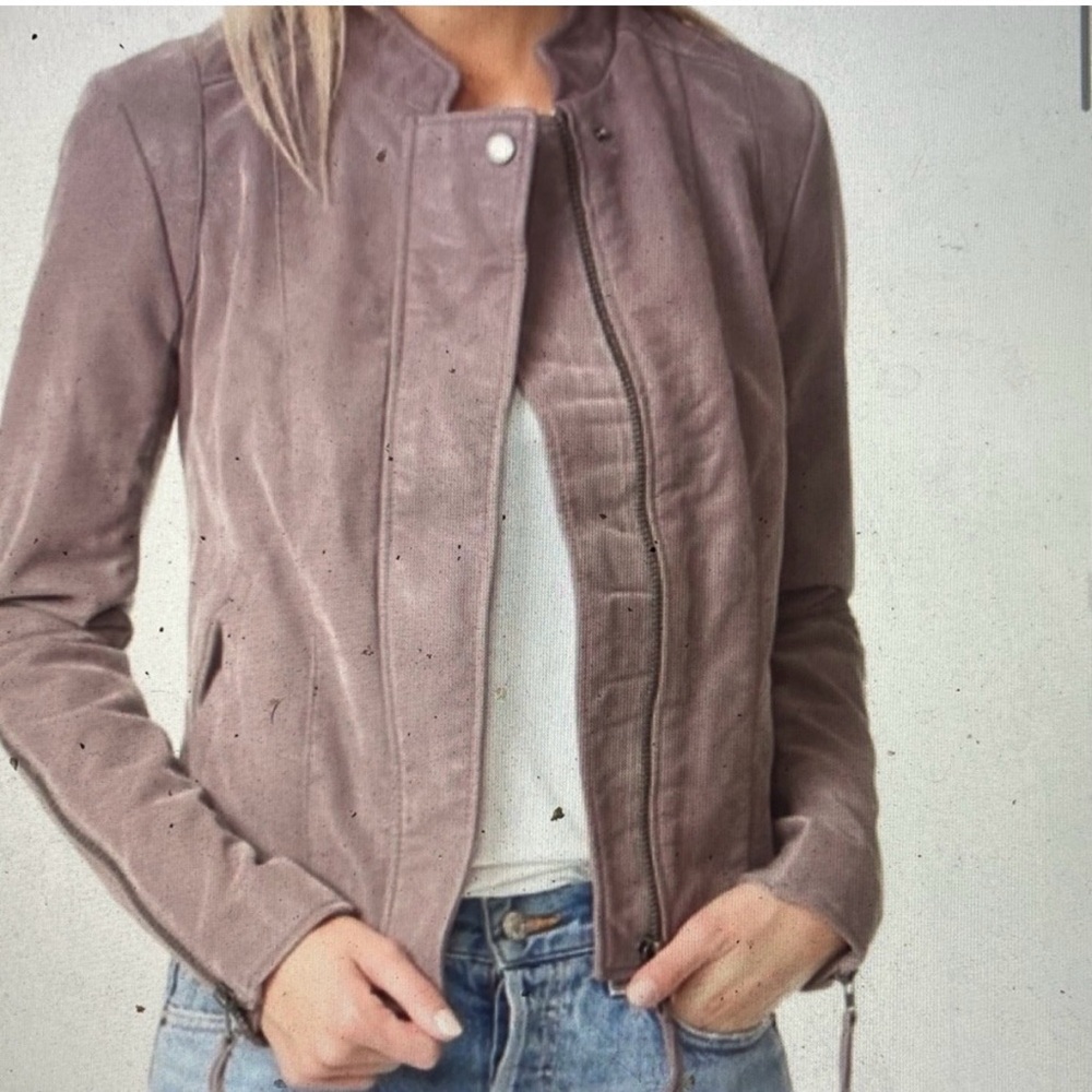 Free People “Cool & Clean” vegan faux Suede Moto Jacket - Dusty Mauve